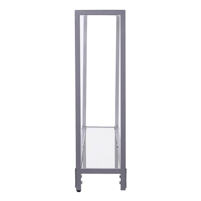 56" Clear and Silver Glass Mirrored Floor Shelf Console Table With Storage HomeRoots