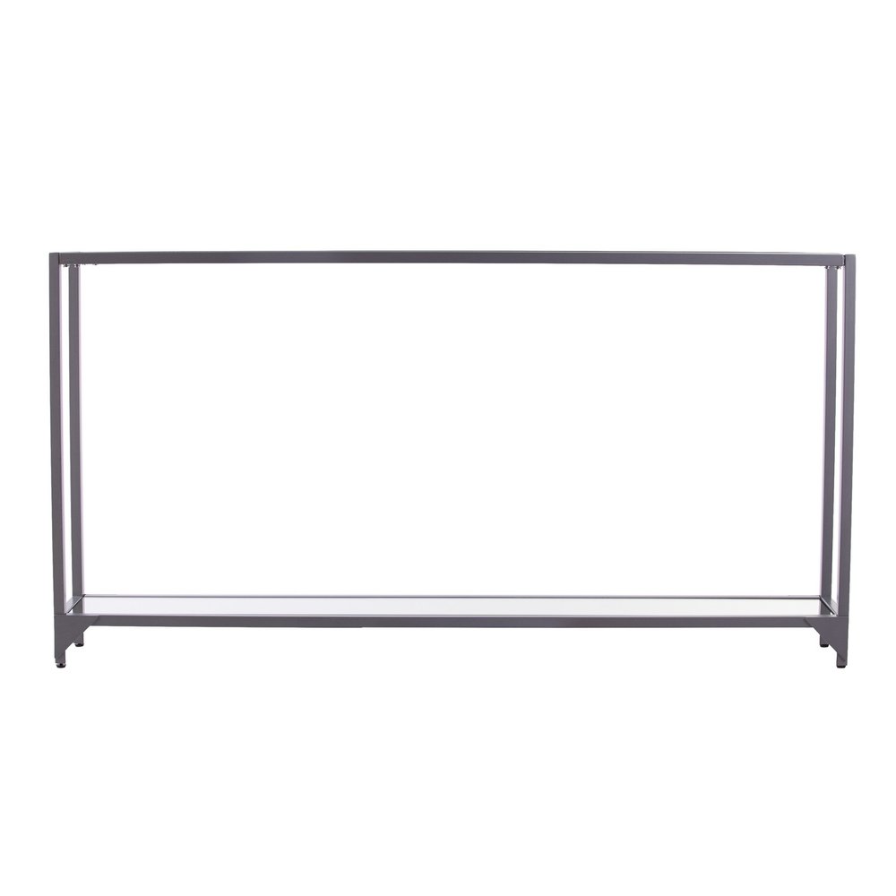 56" Clear and Silver Glass Mirrored Floor Shelf Console Table With Storage HomeRoots