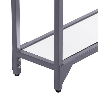 56" Clear and Silver Glass Mirrored Floor Shelf Console Table With Storage HomeRoots