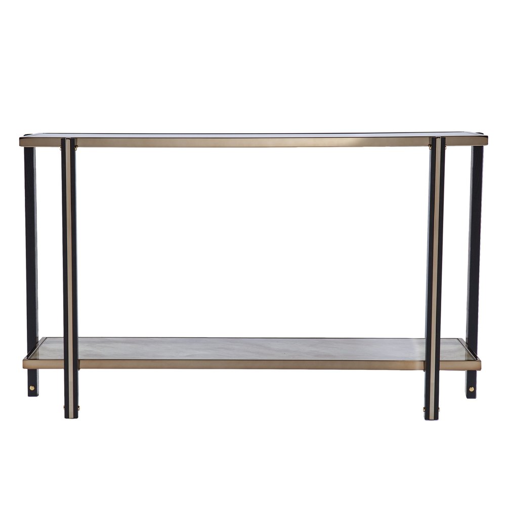 50" Smoky Black and Champagne Mirrored Glass Console Table With Shelf HomeRoots