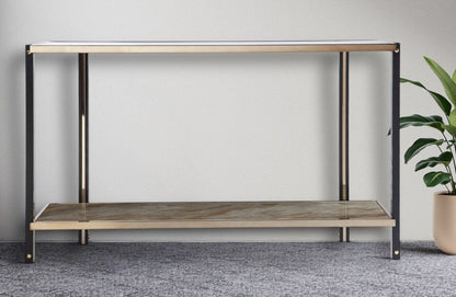 50" Smoky Black and Champagne Mirrored Glass Console Table With Shelf HomeRoots