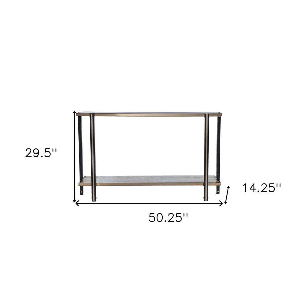 50" Smoky Black and Champagne Mirrored Glass Console Table With Shelf HomeRoots