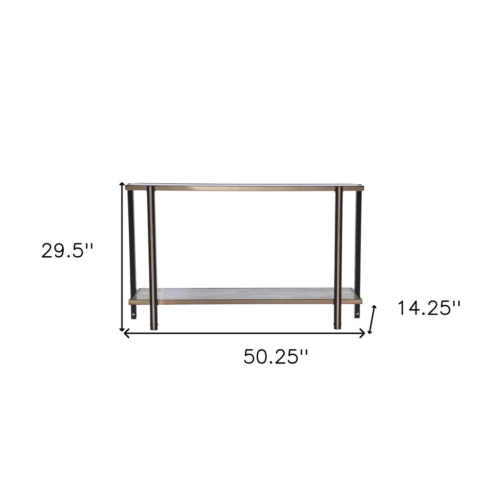50" Smoky Black and Champagne Mirrored Glass Console Table With Shelf