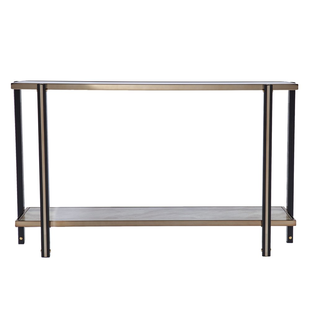 50" Smoky Black and Champagne Mirrored Glass Console Table With Shelf HomeRoots
