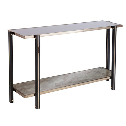 50" Smoky Black and Champagne Mirrored Glass Console Table With Shelf HomeRoots
