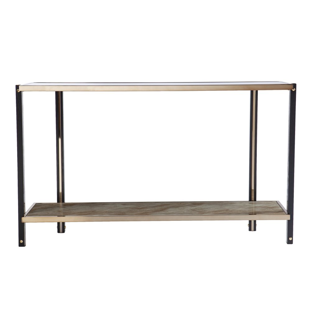 50" Smoky Black and Champagne Mirrored Glass Console Table With Shelf HomeRoots