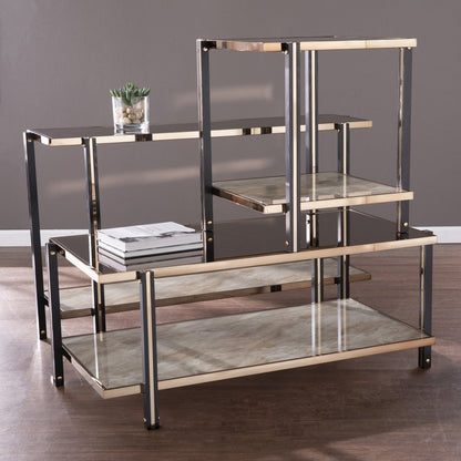 50" Smoky Black and Champagne Mirrored Glass Console Table With Shelf HomeRoots