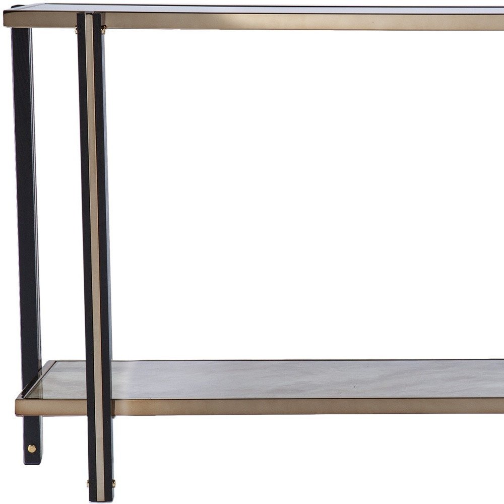 50" Smoky Black and Champagne Mirrored Glass Console Table With Shelf HomeRoots