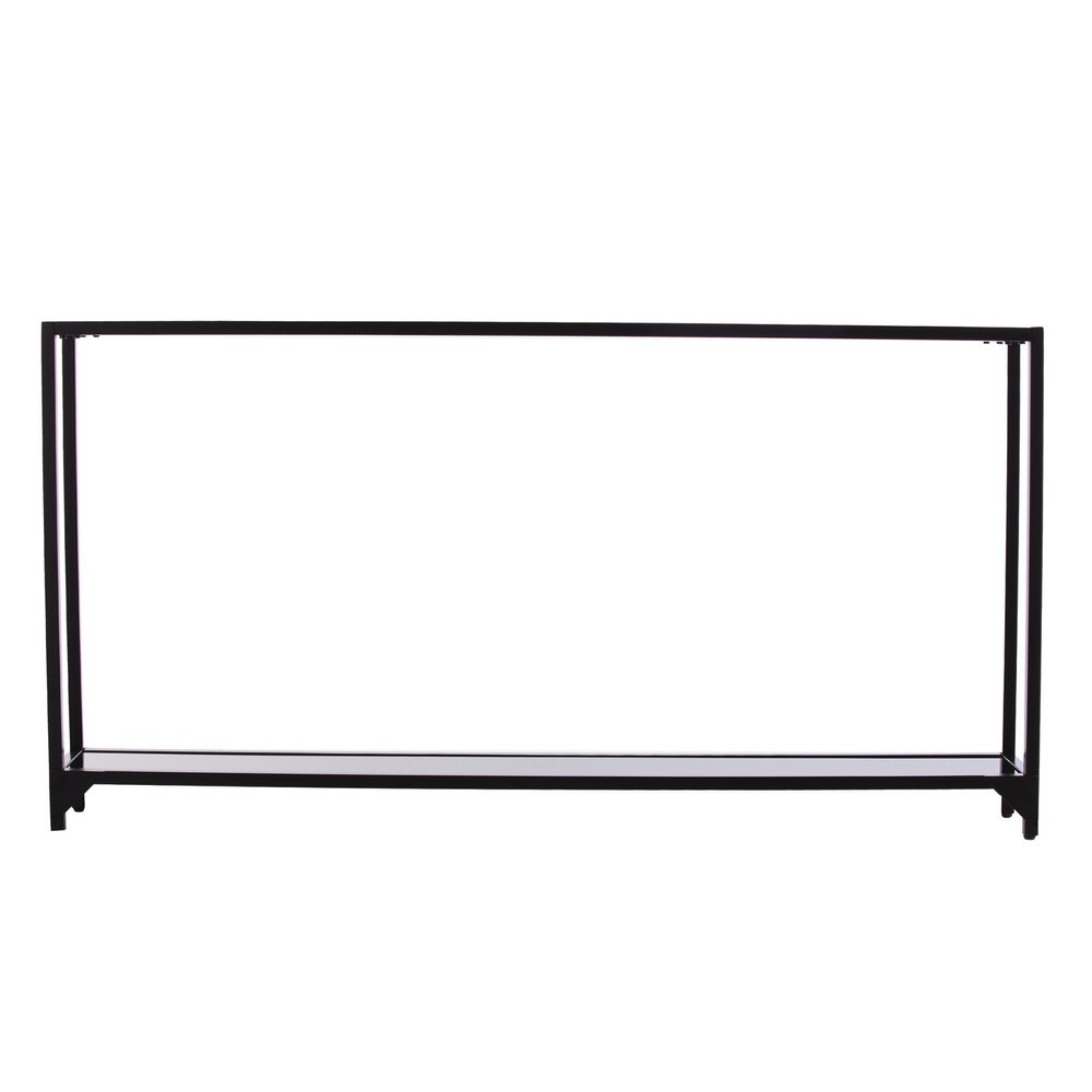 56" Clear and Black Glass Frame Console Table With Shelves HomeRoots