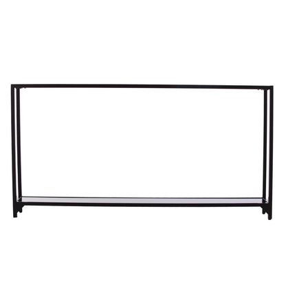 56" Clear and Black Glass Frame Console Table With Shelves HomeRoots