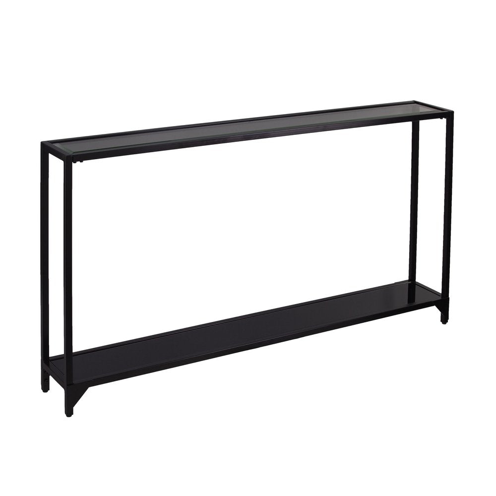 56" Clear and Black Glass Frame Console Table With Shelves — view 2