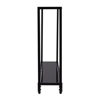 56" Clear and Black Glass Frame Console Table With Shelves HomeRoots
