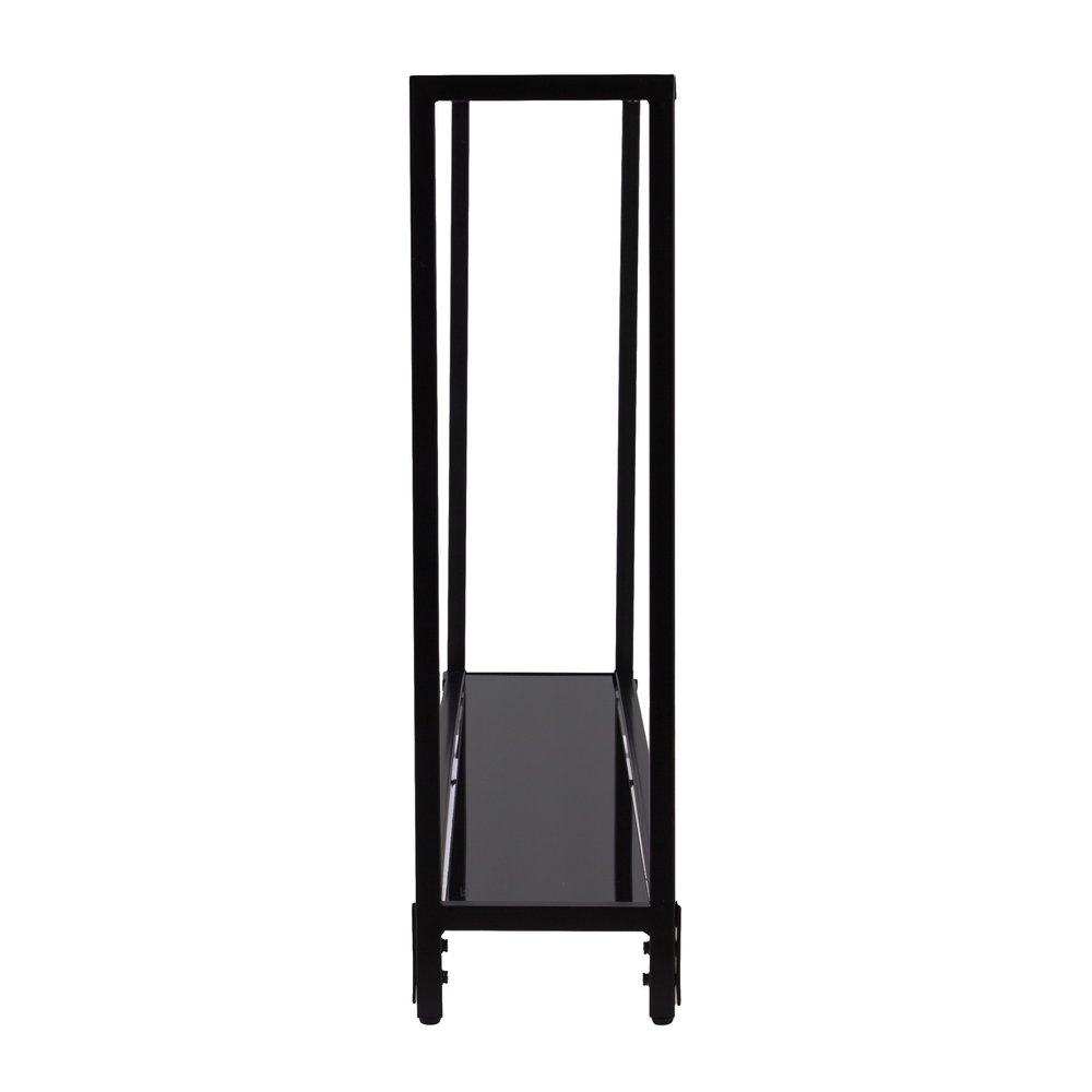 56" Clear and Black Glass Frame Console Table With Shelves — view 3
