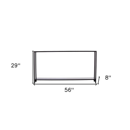 56" Clear and Black Glass Frame Console Table With Shelves HomeRoots