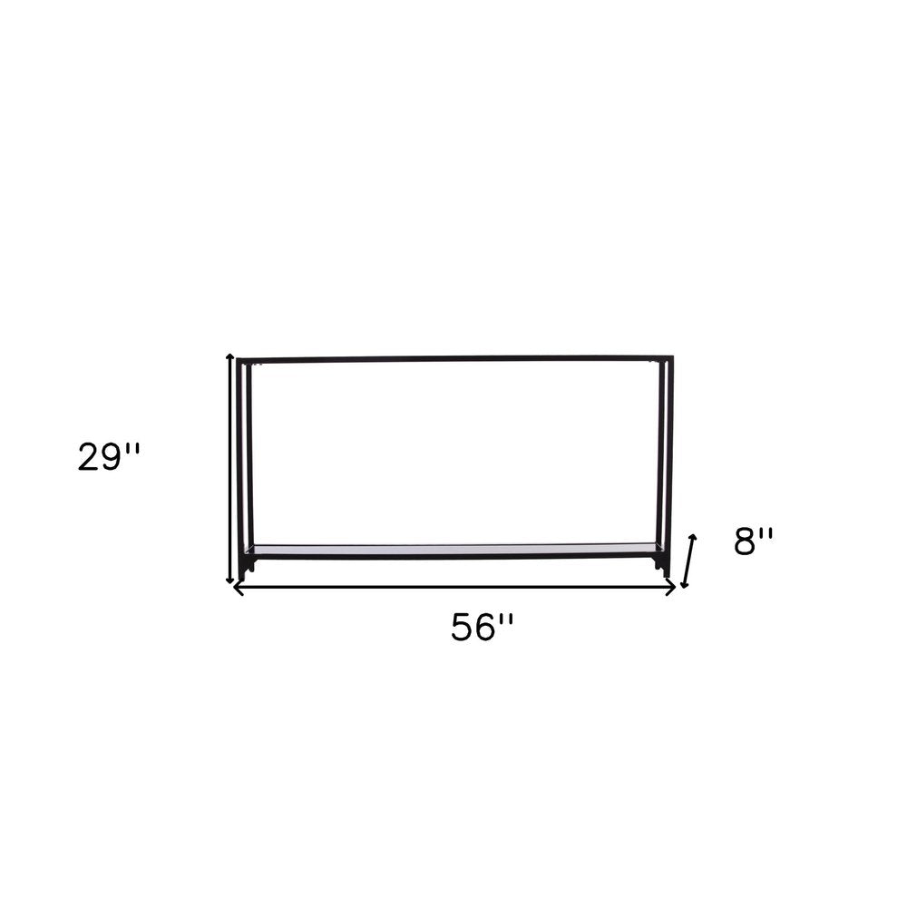 56" Clear and Black Glass Frame Console Table With Shelves — view 9