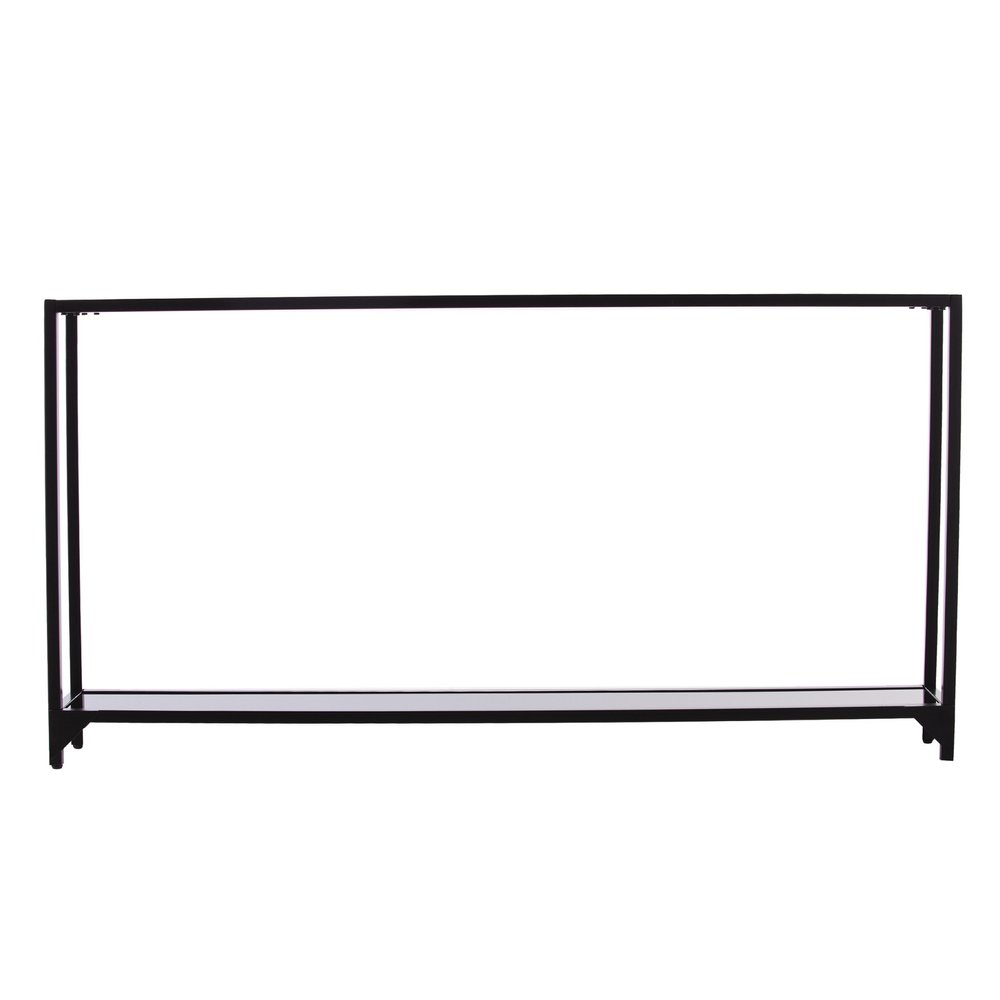56" Clear and Black Glass Frame Console Table With Shelves HomeRoots