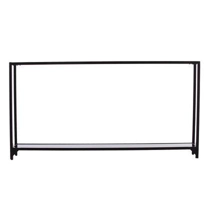 56" Clear and Black Glass Frame Console Table With Shelves HomeRoots