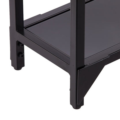 56" Clear and Black Glass Frame Console Table With Shelves HomeRoots