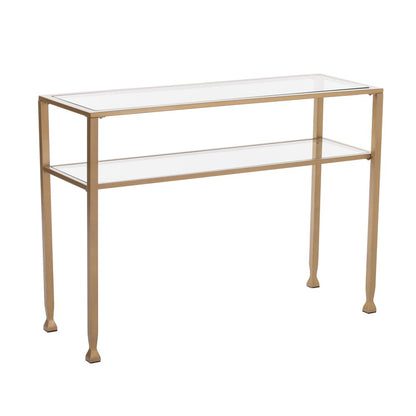 43" Clear and Gold Glass Console Table With Shelves HomeRoots