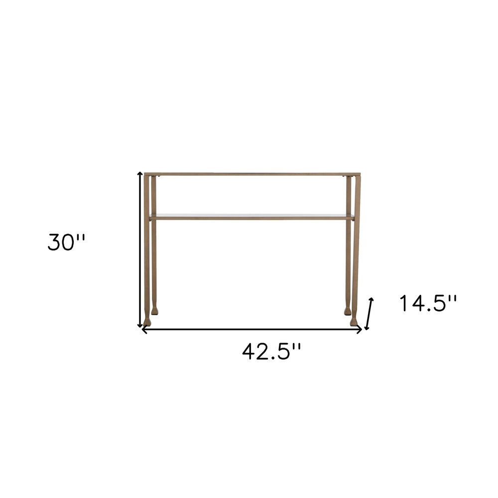 43" Clear and Gold Glass Console Table With Shelves HomeRoots