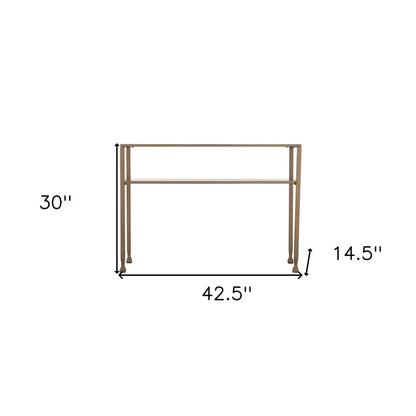 43" Clear and Gold Glass Console Table With Shelves HomeRoots
