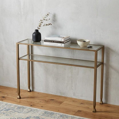43" Clear and Gold Glass Console Table With Shelves HomeRoots