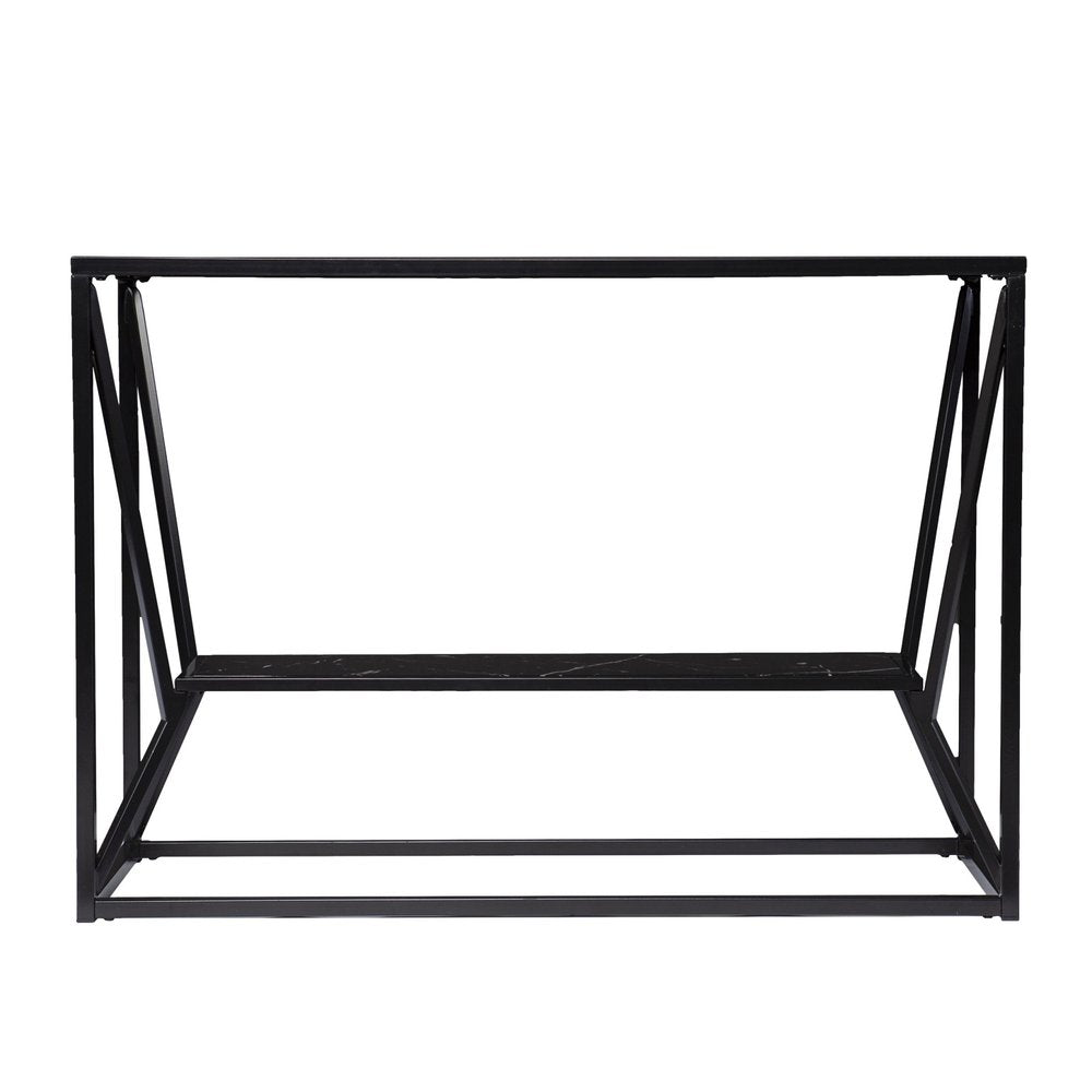 42" Black Glass and Metal A Frame Console Table With Shelf HomeRoots