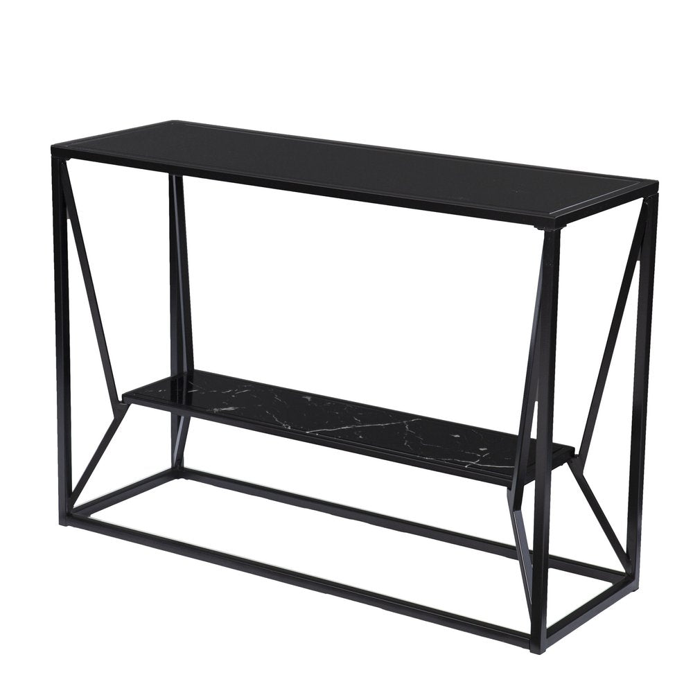 42" Black Glass and Metal A Frame Console Table With Shelf HomeRoots