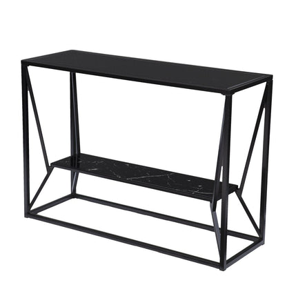 42" Black Glass and Metal A Frame Console Table With Shelf HomeRoots