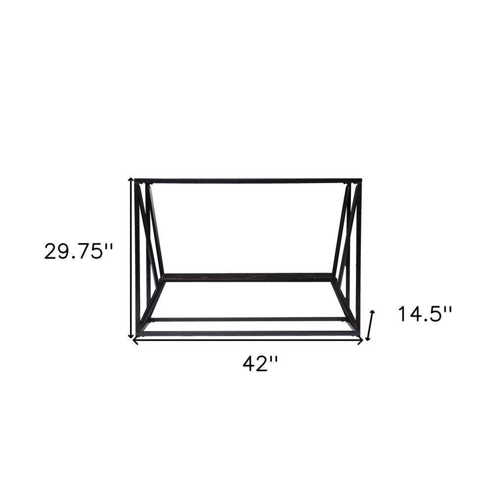 42" Black Glass and Metal A Frame Console Table With Shelf HomeRoots
