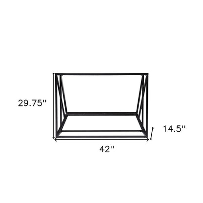 42" Black Glass and Metal A Frame Console Table With Shelf HomeRoots