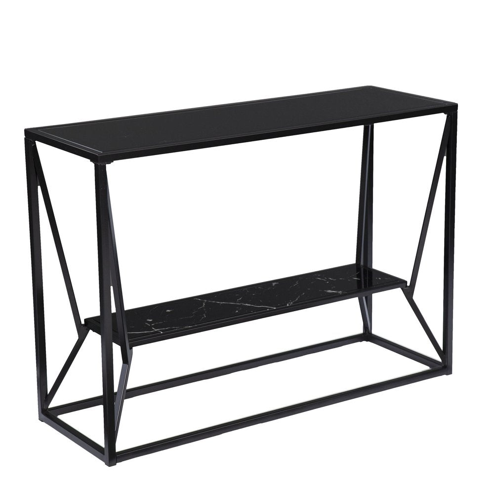 42" Black Glass and Metal A Frame Console Table With Shelf HomeRoots