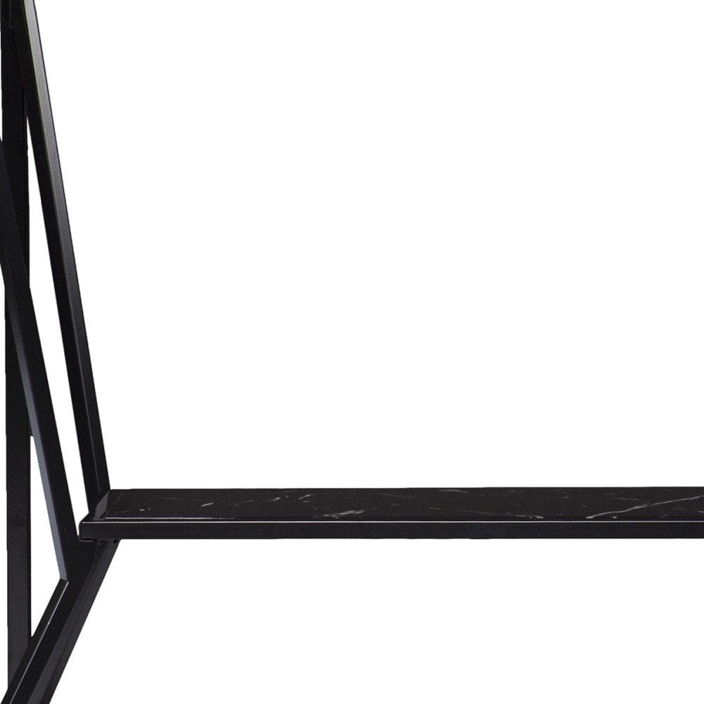 42" Black Glass and Metal A Frame Console Table With Shelf HomeRoots
