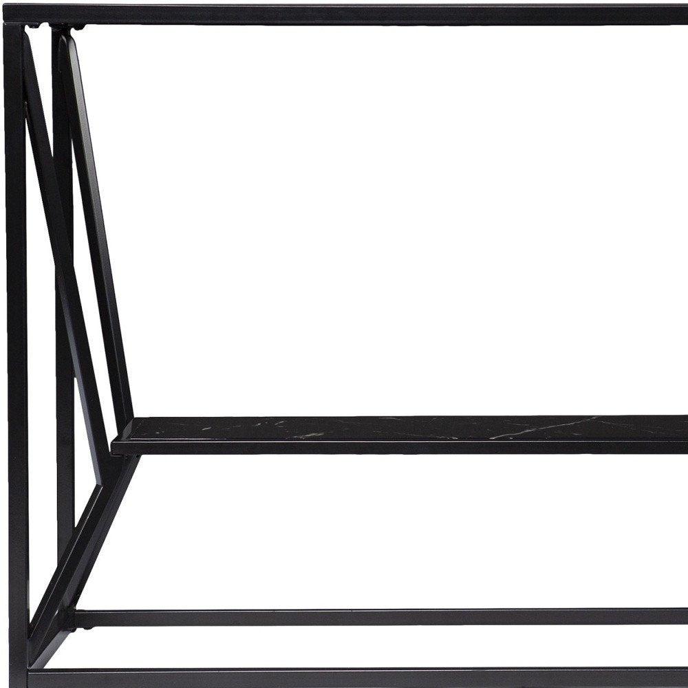 42" Black Glass and Metal A Frame Console Table With Shelf HomeRoots