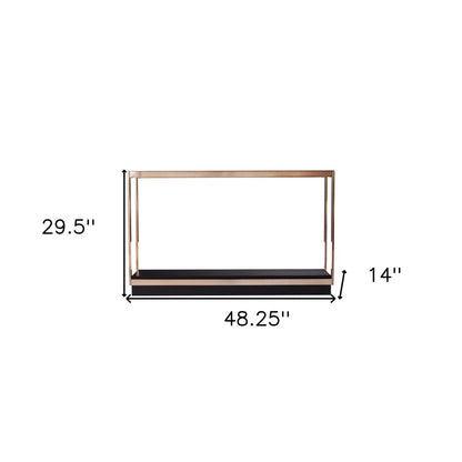 48" Clear Black and Champagne Glass Floor Shelf Console Table With Shelf HomeRoots