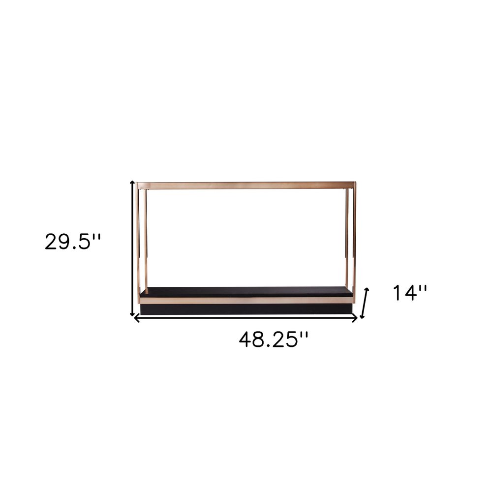 48" Clear Black and Champagne Glass Floor Shelf Console Table With Shelf HomeRoots