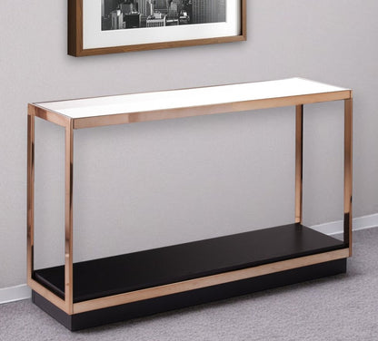 48" Clear Black and Champagne Glass Floor Shelf Console Table With Shelf HomeRoots