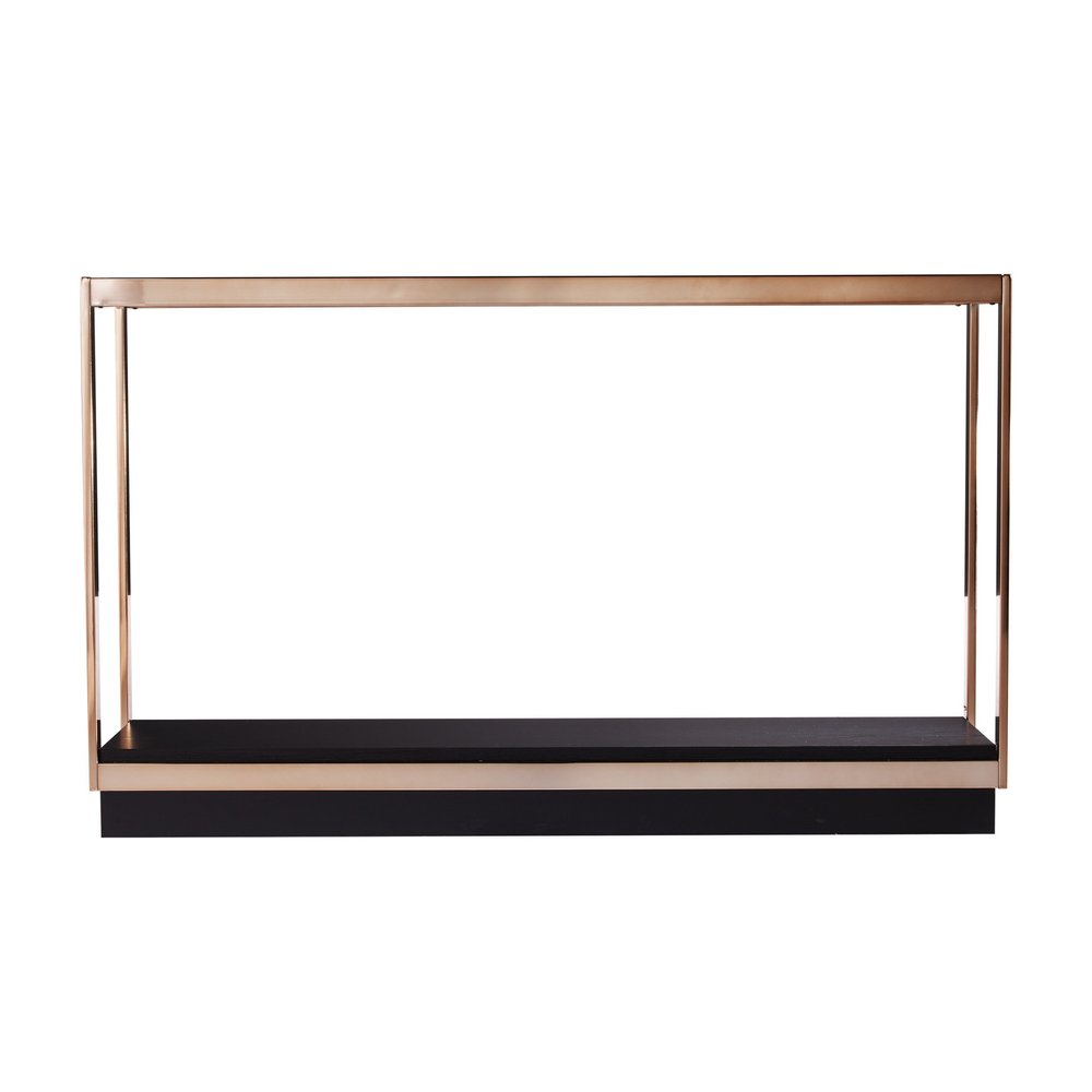 48" Clear Black and Champagne Glass Floor Shelf Console Table With Shelf HomeRoots