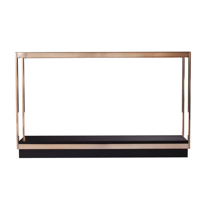 48" Clear Black and Champagne Glass Floor Shelf Console Table With Shelf HomeRoots