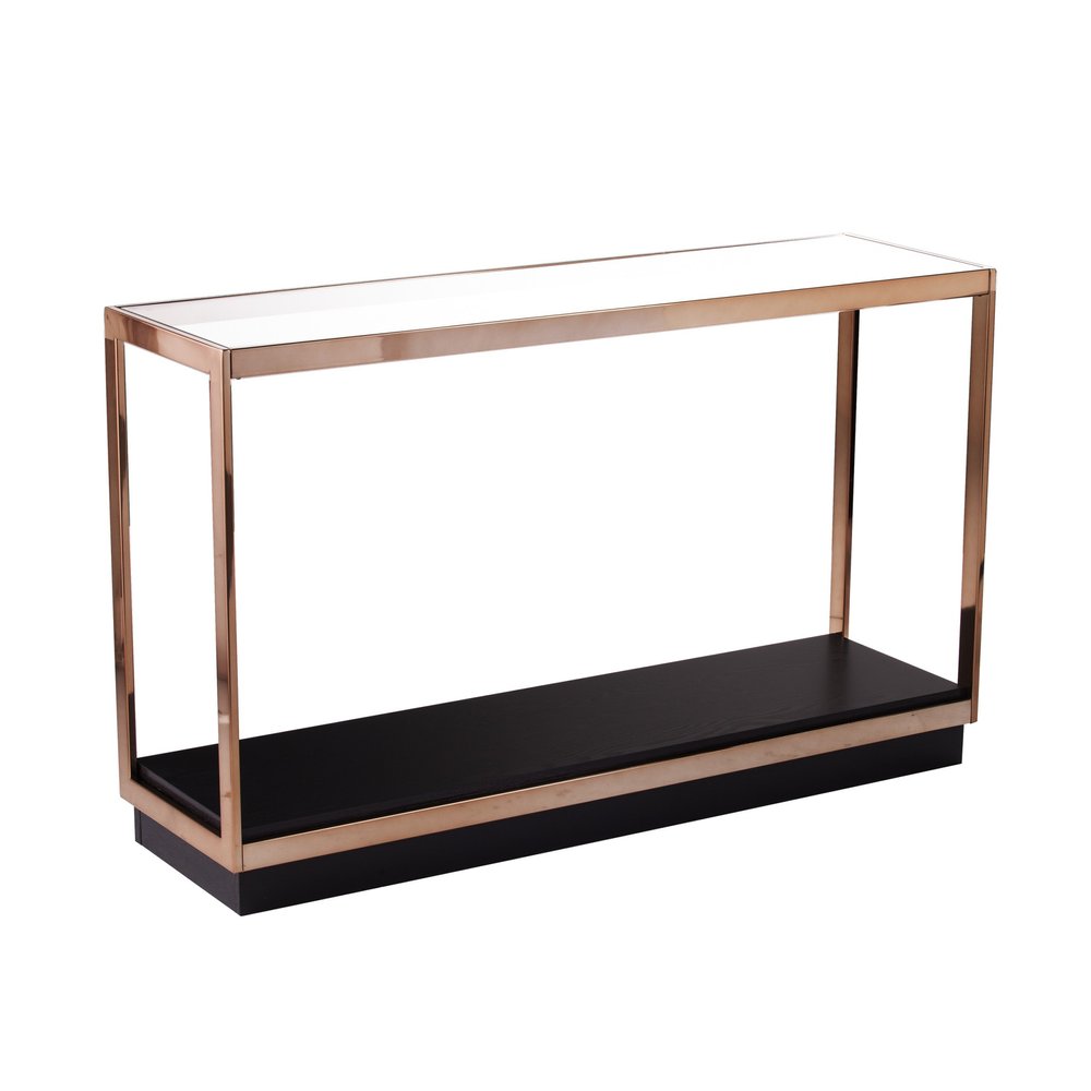48" Clear Black and Champagne Glass Floor Shelf Console Table With Shelf HomeRoots