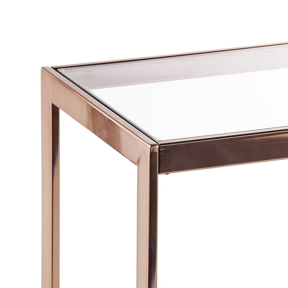 48" Clear Black and Champagne Glass Floor Shelf Console Table With Shelf HomeRoots
