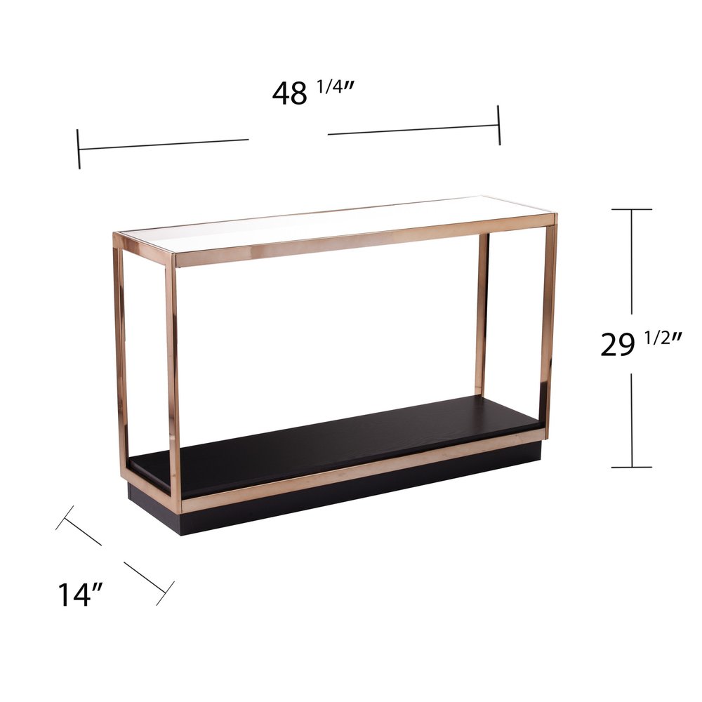 48" Clear Black and Champagne Glass Floor Shelf Console Table With Shelf HomeRoots