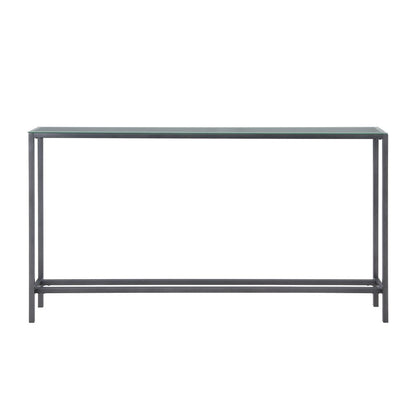 56" Silver and Gunmetal Mirrored Glass and Metal Console Table HomeRoots