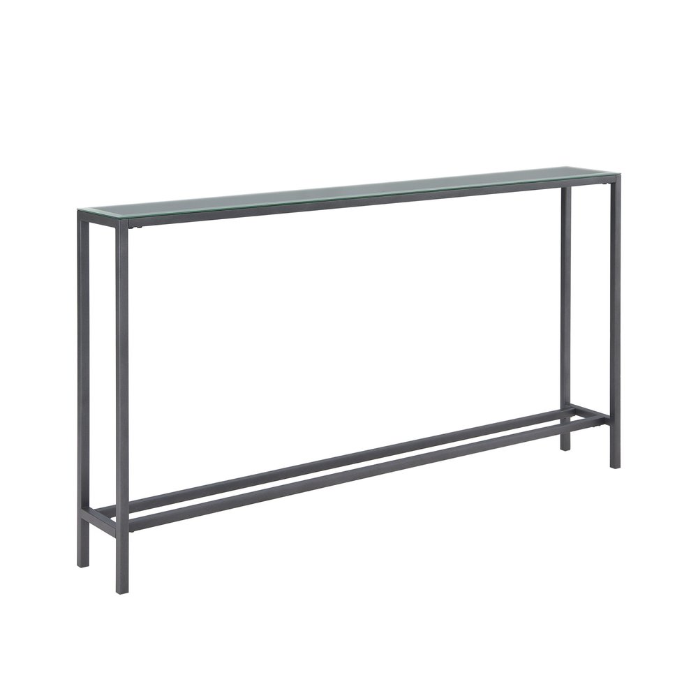 56" Silver and Gunmetal Mirrored Glass and Metal Console Table — view 5