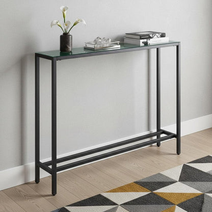 36" Black and Gunmetal Mirrored Glass Console Table HomeRoots