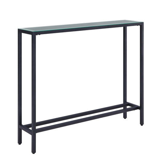 36" Black and Gunmetal Mirrored Glass Console Table HomeRoots