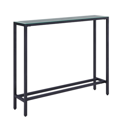 36" Black and Gunmetal Mirrored Glass Console Table HomeRoots