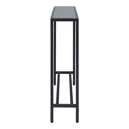 36" Black and Gunmetal Mirrored Glass Console Table HomeRoots