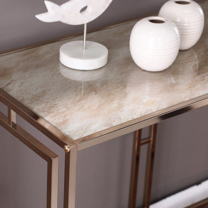 44" Champagne and Gold Faux Marble and Metal Frame Console Table HomeRoots