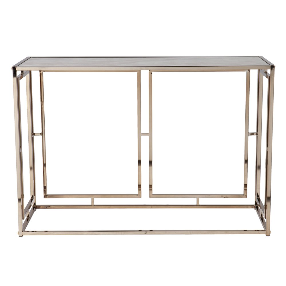 44" Champagne and Gold Faux Marble and Metal Frame Console Table HomeRoots